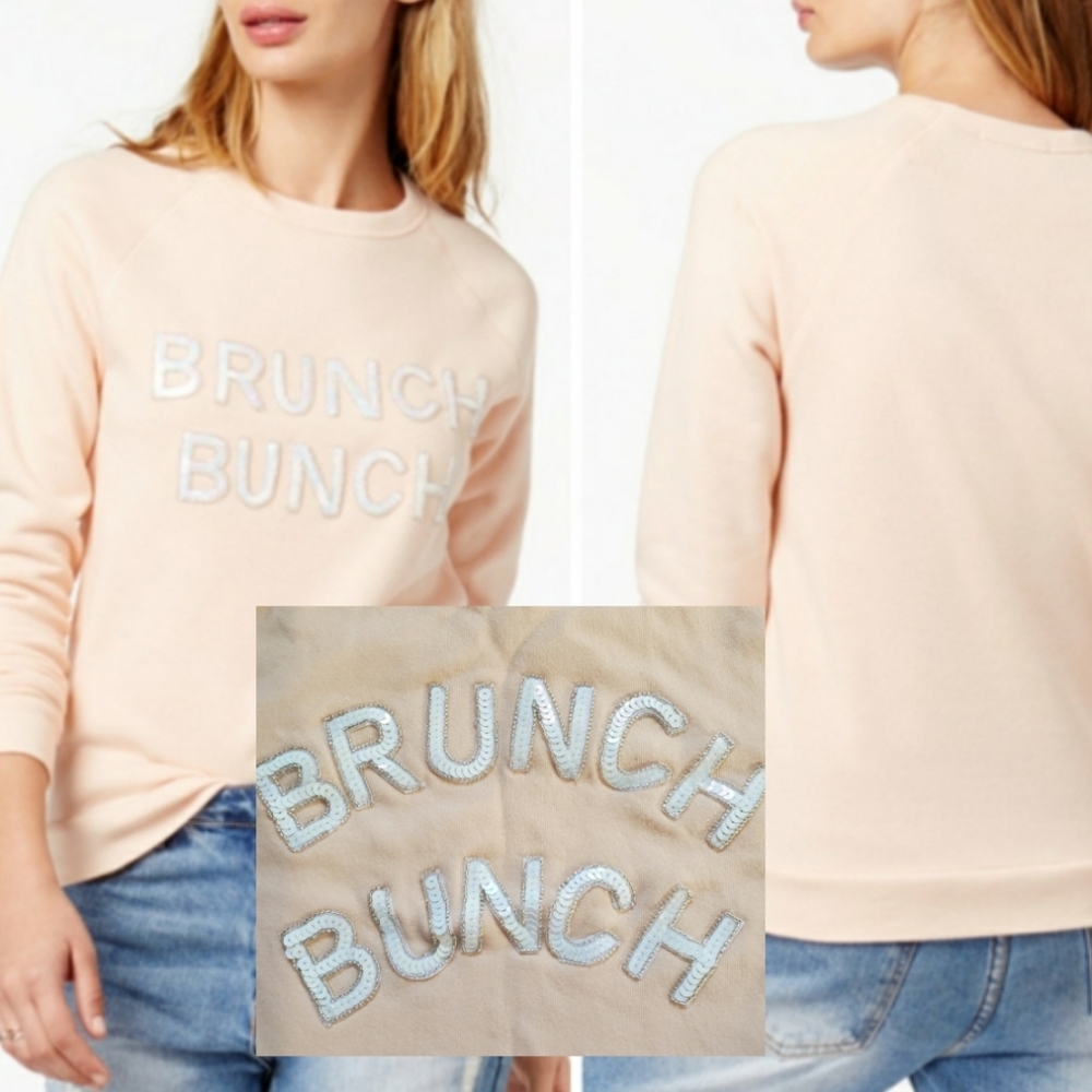 BOW & DRAPE Brunch Bunch Peach Sweatshirt, Large